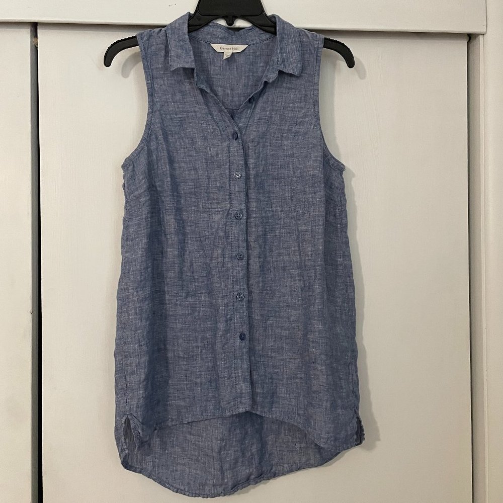 Sleeveless Blue Button-Up Top